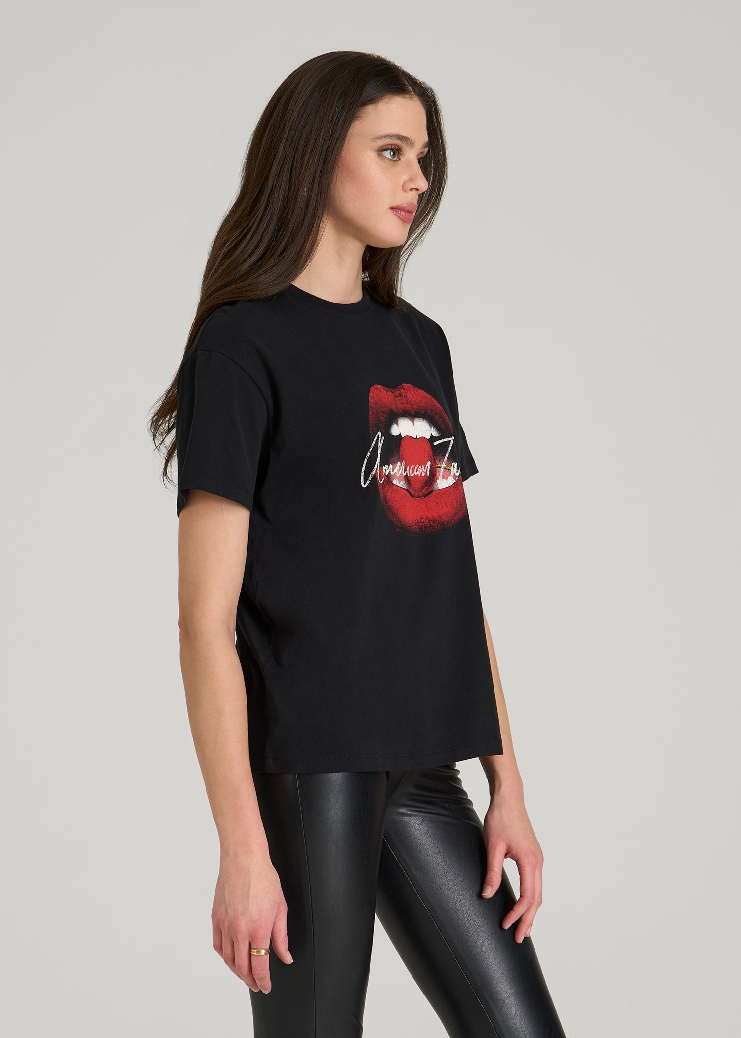 Black Cherry Lips Graphic Tee for Tall Women in Black