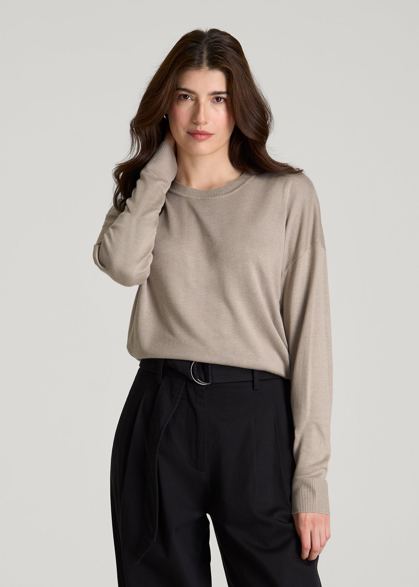 Linen Blend Knit Crewneck for Tall Women in Atmosphere