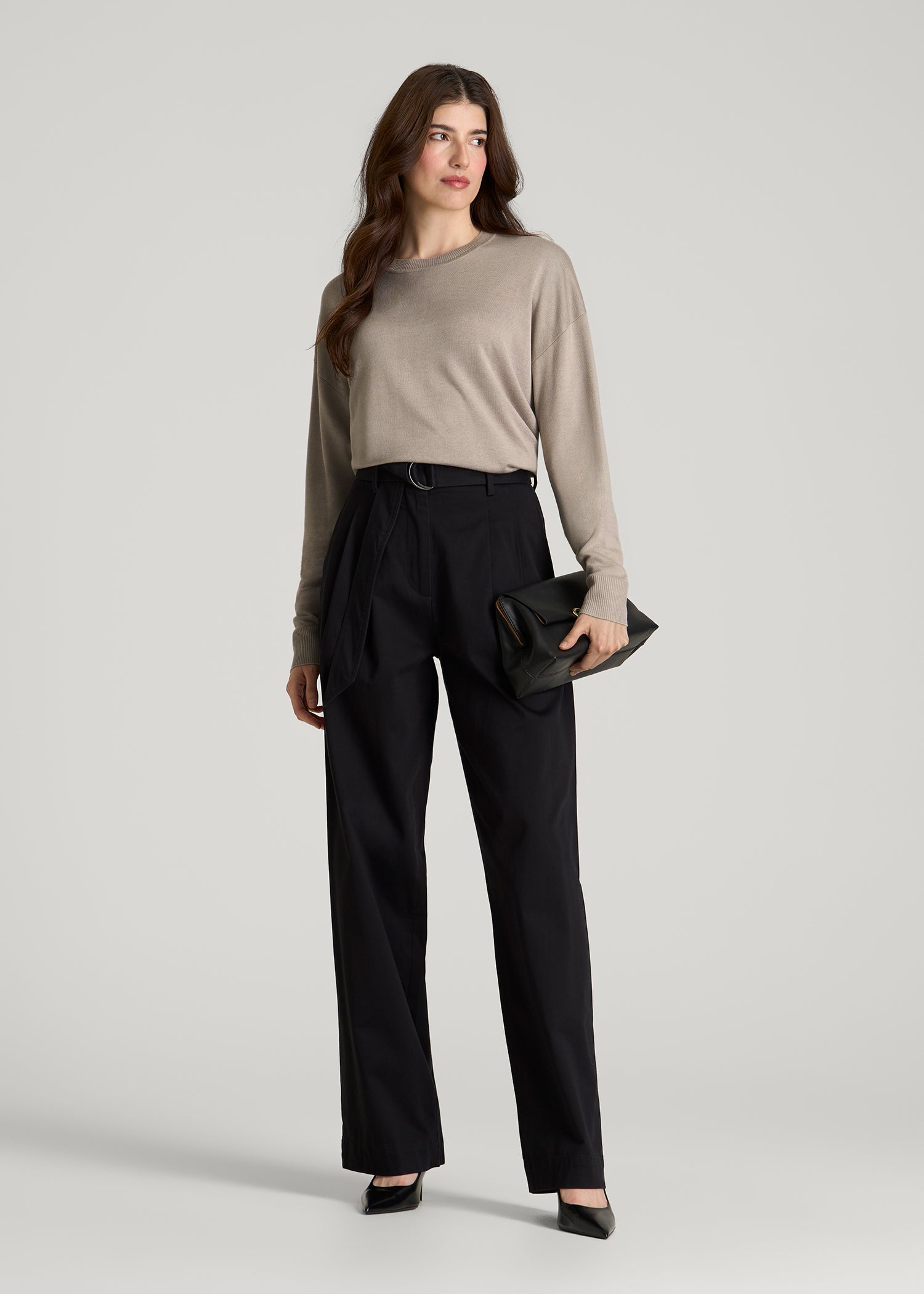 Linen Blend Knit Crewneck for Tall Women in Atmosphere