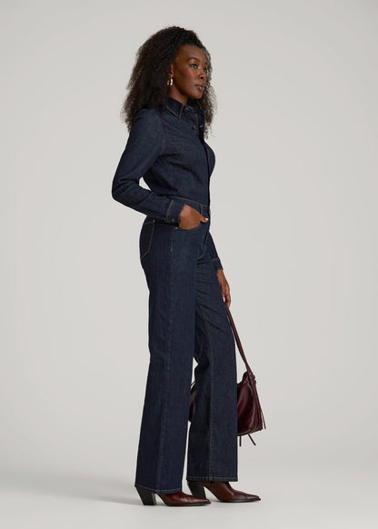 Long Sleeve Denim Jumpsuit for Tall Women in Rinse Wash