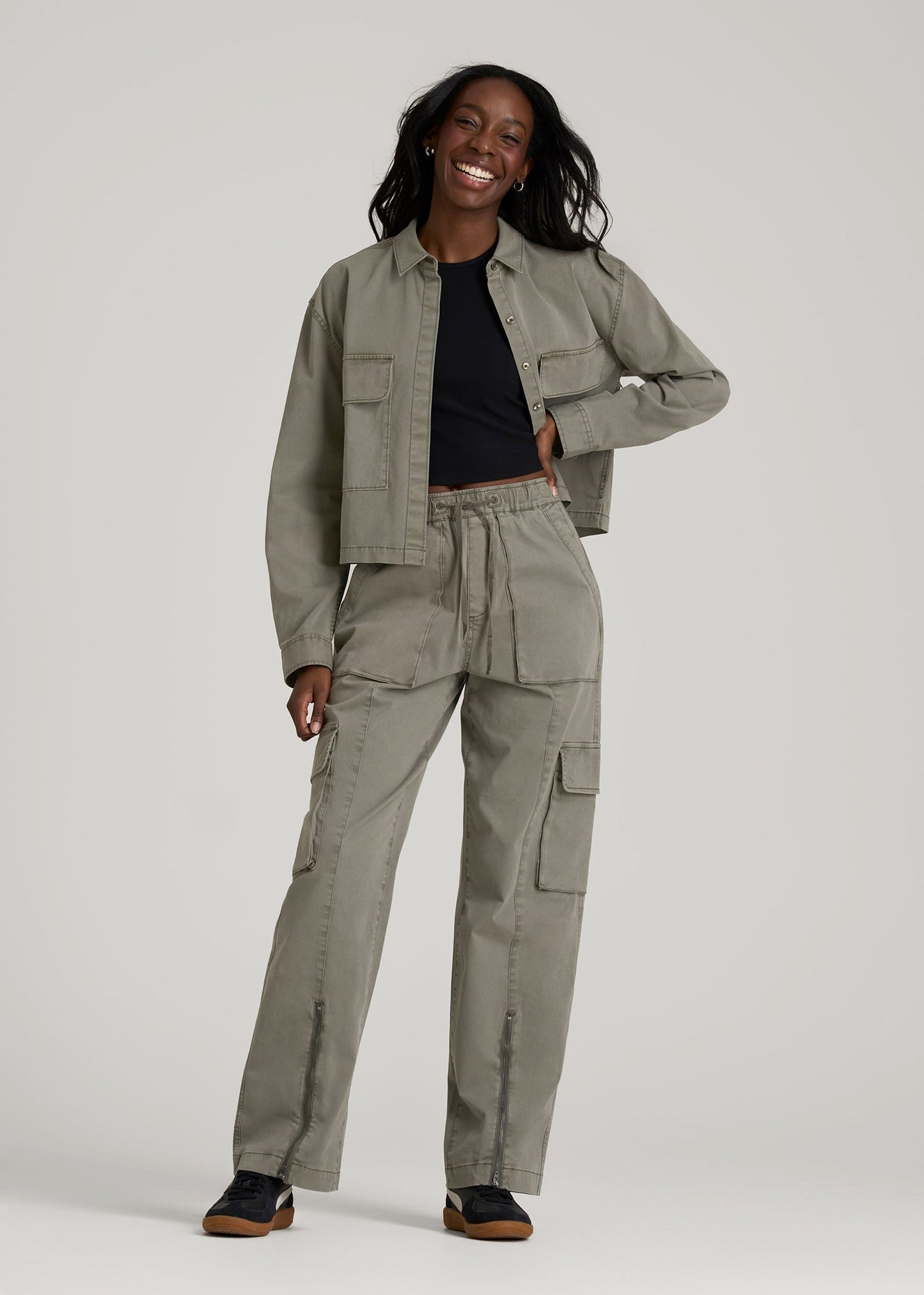 Garment Dyed Utility Shirt for Tall Women in Camper Green