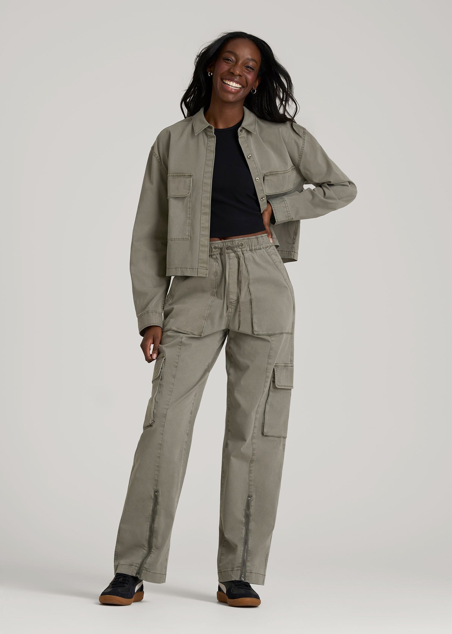 Garment Dyed Utility Shirt for Tall Women in Camper Green