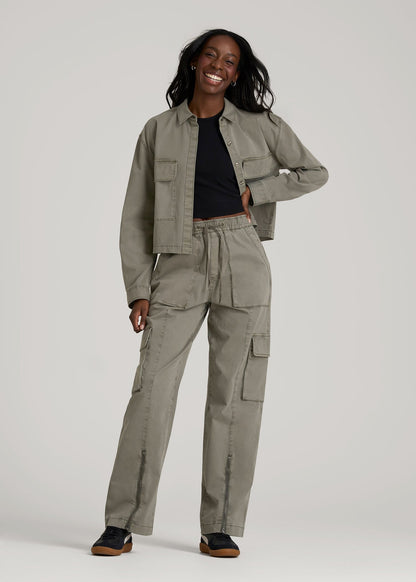 Garment Dyed Utility Shirt for Tall Women in Camper Green