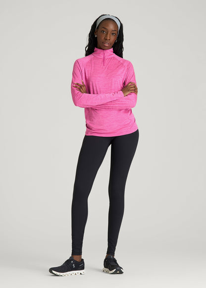 Long Sleeve Quarter-Zip Pullover for Tall Women in Magenta Mix