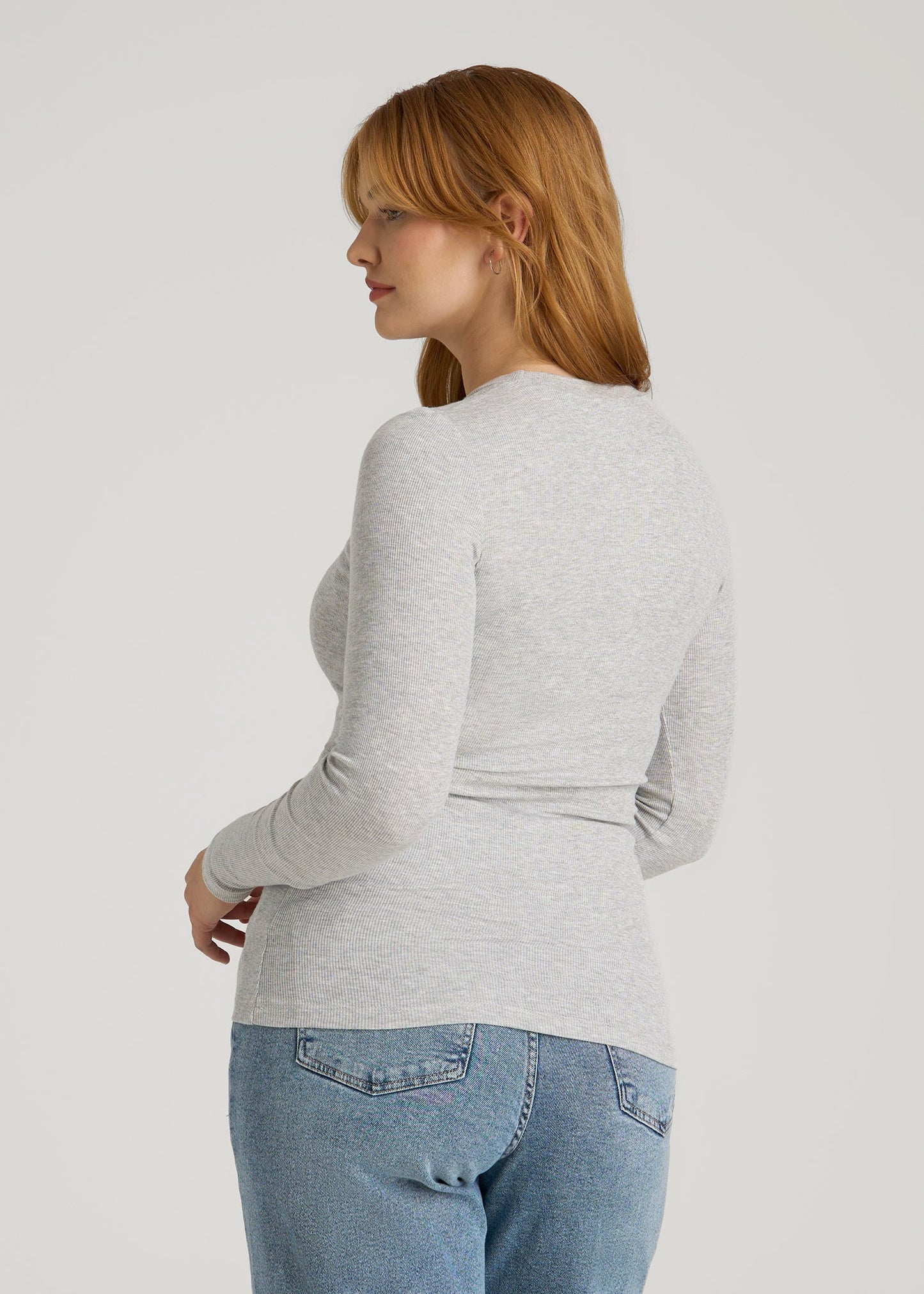 FITTED Ribbed Long Sleeve Tee for Tall Women in Grey Mix
