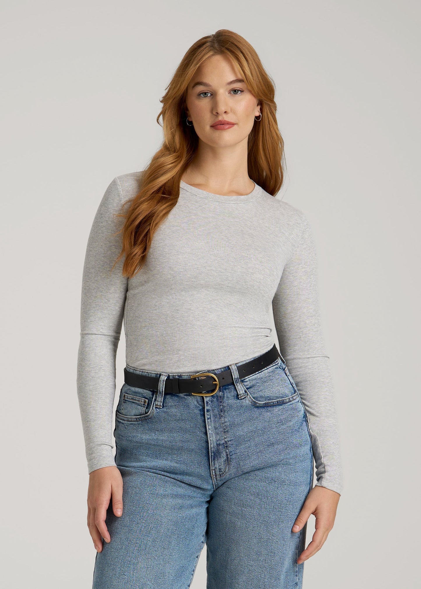 FITTED Ribbed Long Sleeve Tee for Tall Women in Grey Mix