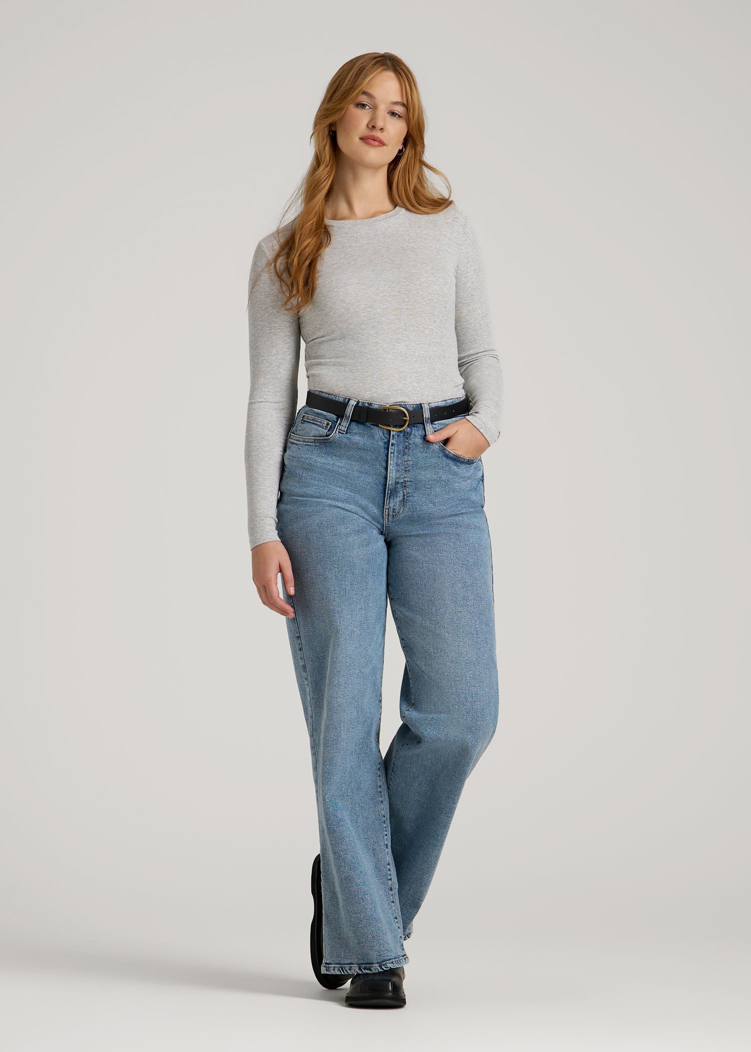 FITTED Ribbed Long Sleeve Tee for Tall Women in Grey Mix