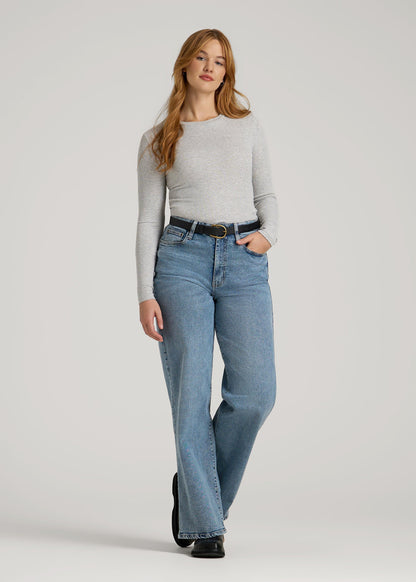 FITTED Ribbed Long Sleeve Tee for Tall Women in Grey Mix
