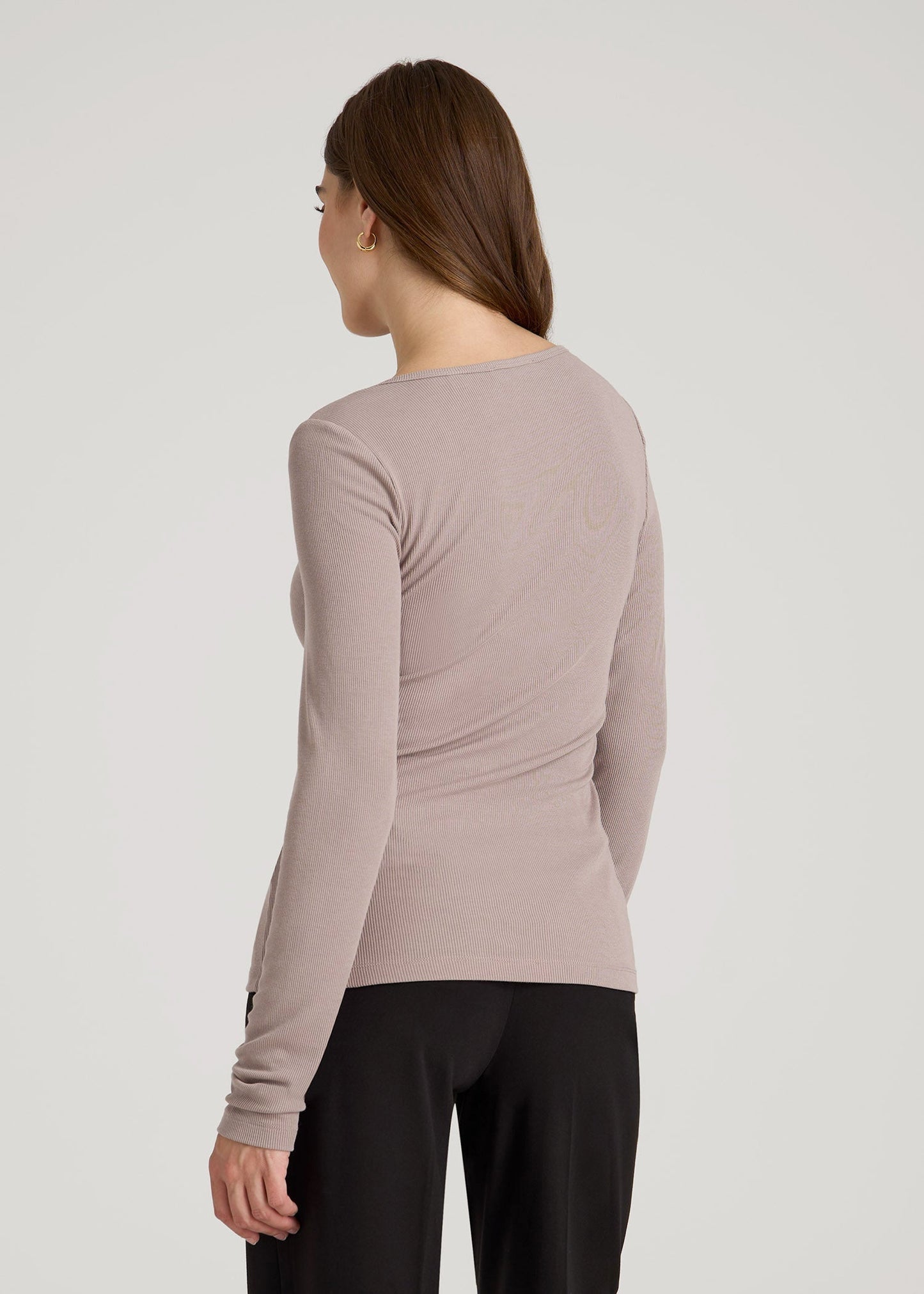 Long Sleeve Ribbed Square Neck Top for Tall Women in Truly Taupe