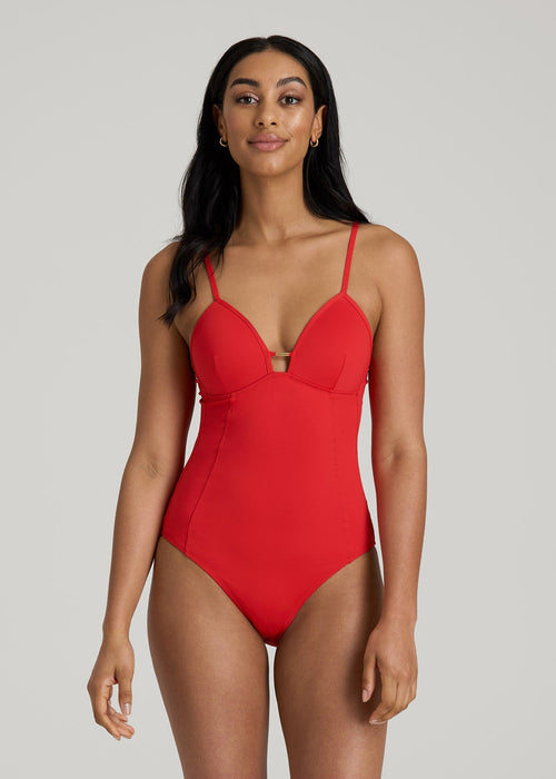 Low Cut One-Piece Swimsuit for Tall Women in Radiant Red
