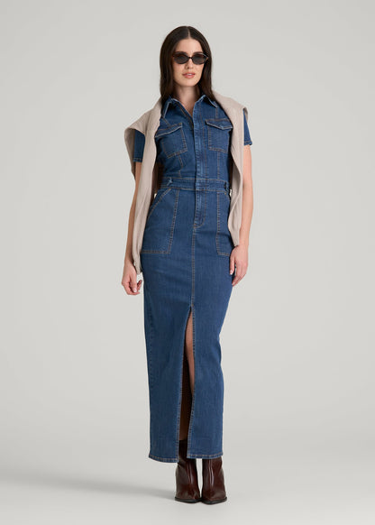 Maxi Denim Dress for Tall Women in New Colorado Blue