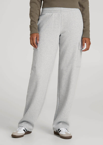 Mid Rise Cargo Fleece Sweatpants for Tall Women in Grey Mix