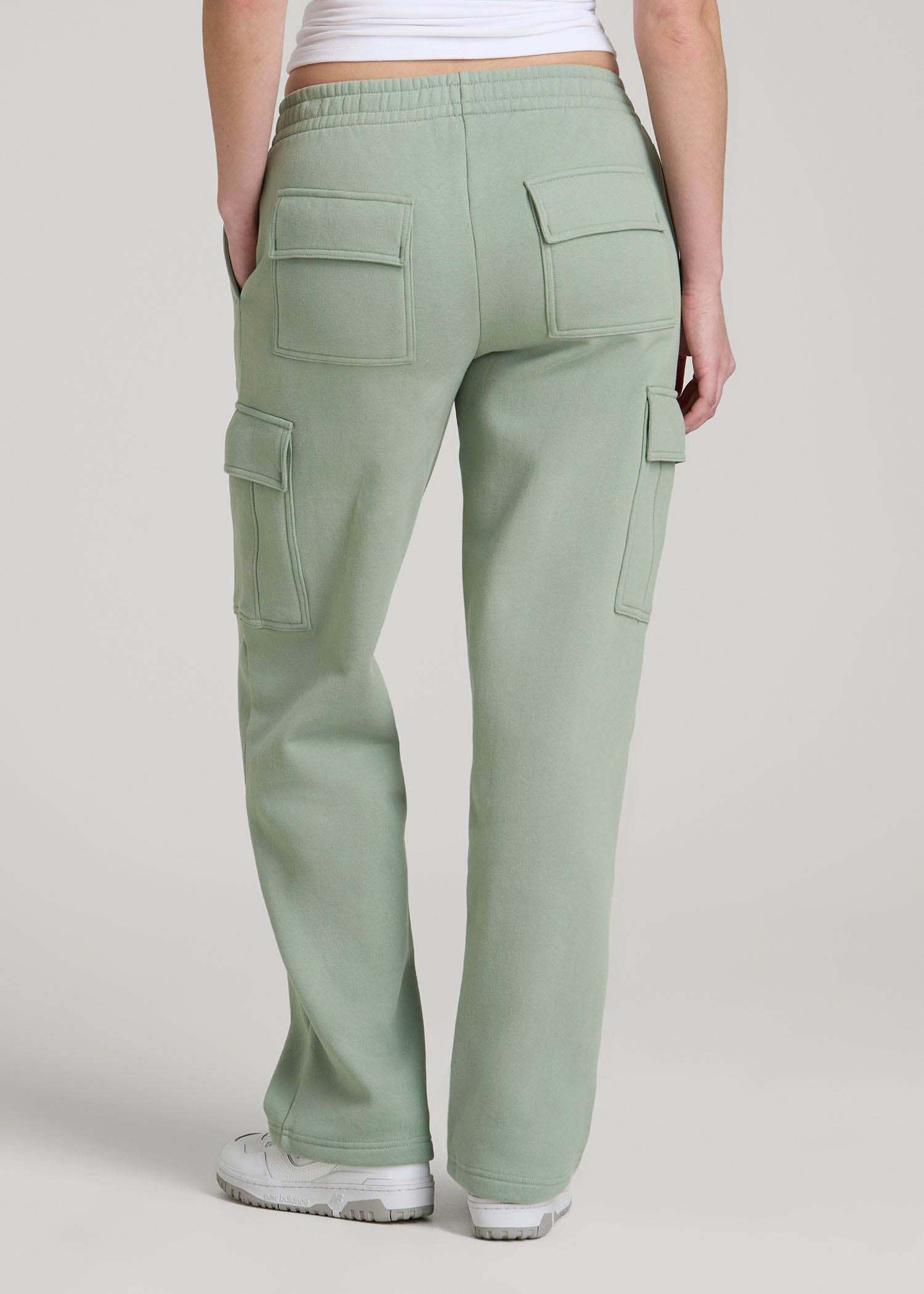 Mid Rise Cargo Fleece Sweatpants for Tall Women in Seagrass