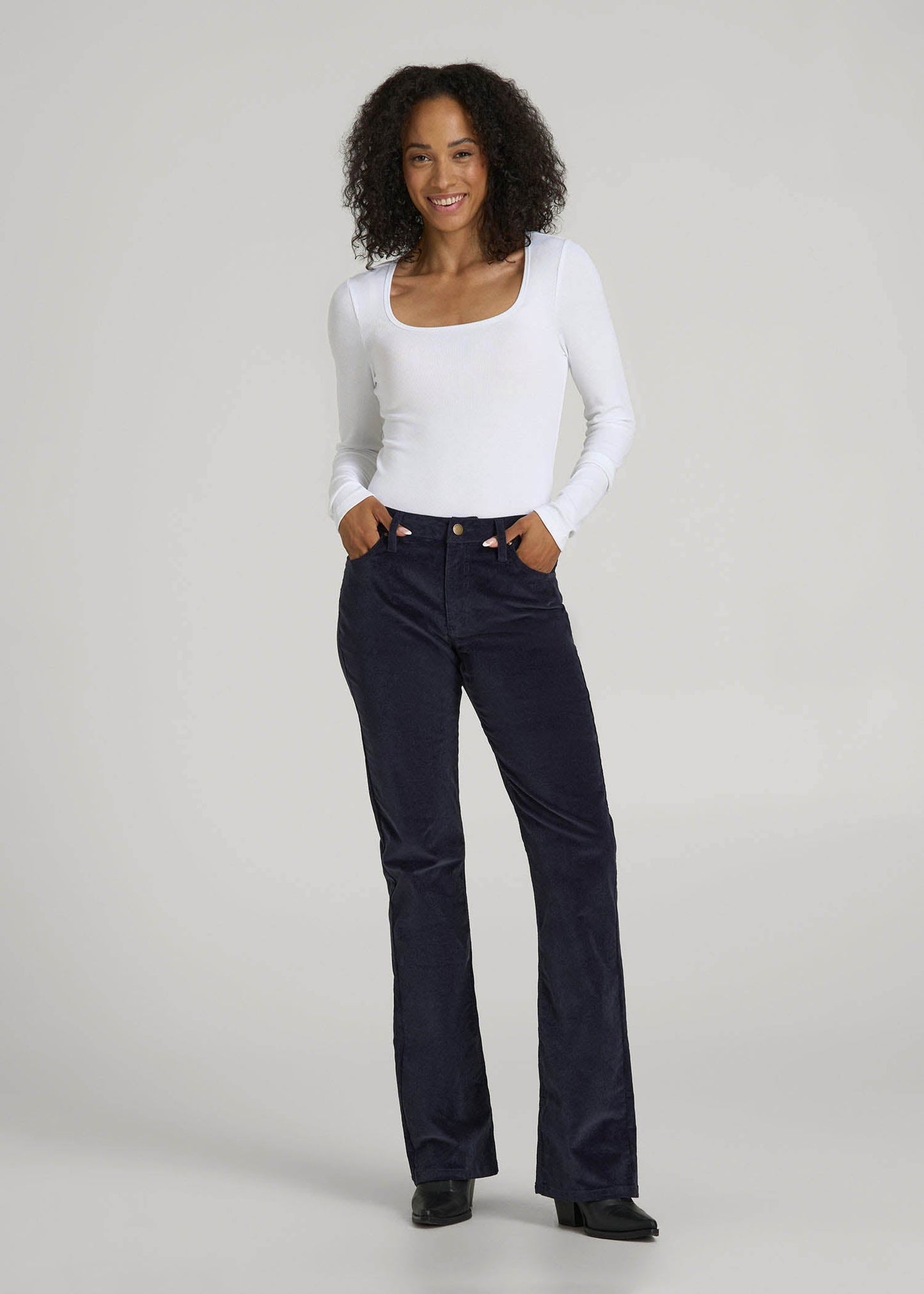 Mid-Rise Mini Bootcut Corduroy Pants for Tall Women in Patriot Blue