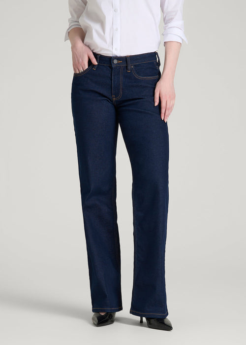 Mid-Rise Relaxed Fit Jeans for Tall Women in Deep Indigo Wash