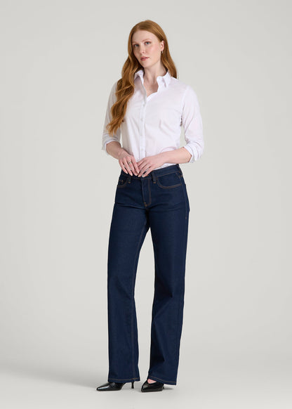 Mid-Rise Relaxed Fit Jeans for Tall Women in Deep Indigo Wash