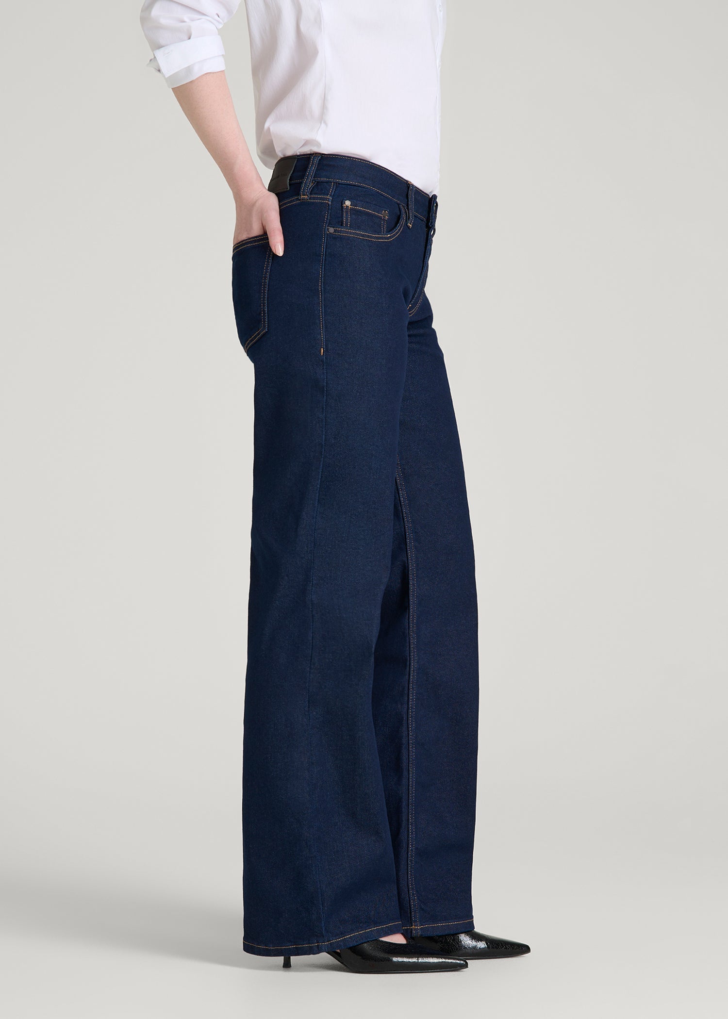 Mid-Rise Relaxed Fit Jeans for Tall Women in Deep Indigo Wash