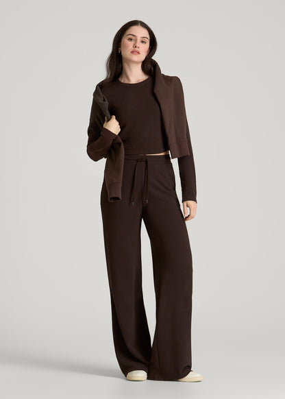 Mid Rise Waffle Wide Leg Pant for Tall Women in Espresso