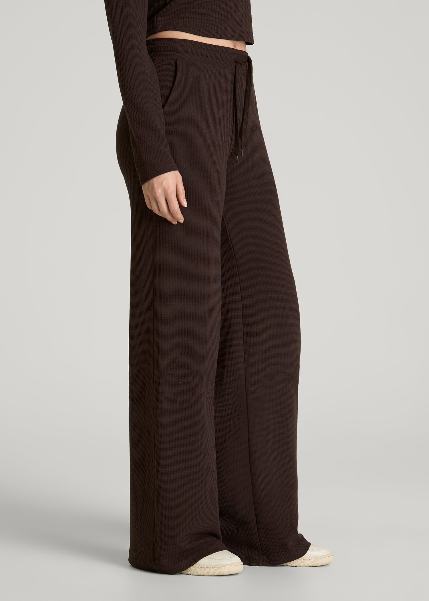 Mid Rise Waffle Wide Leg Pant for Tall Women in Espresso