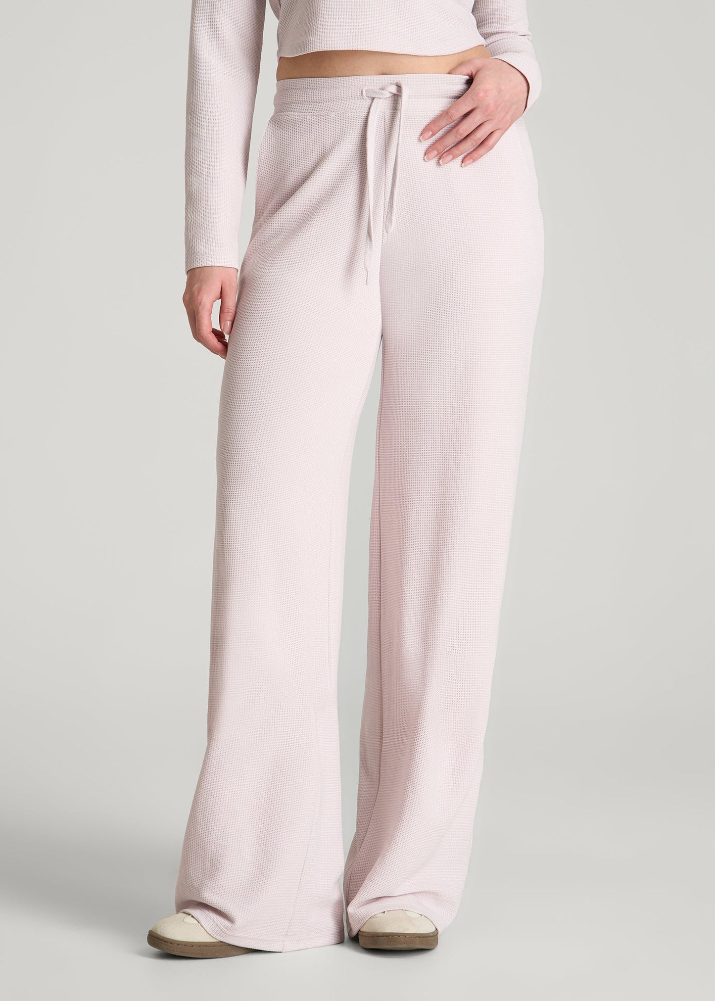Mid Rise Waffle Wide Leg Pant for Tall Women in Grey Lilac