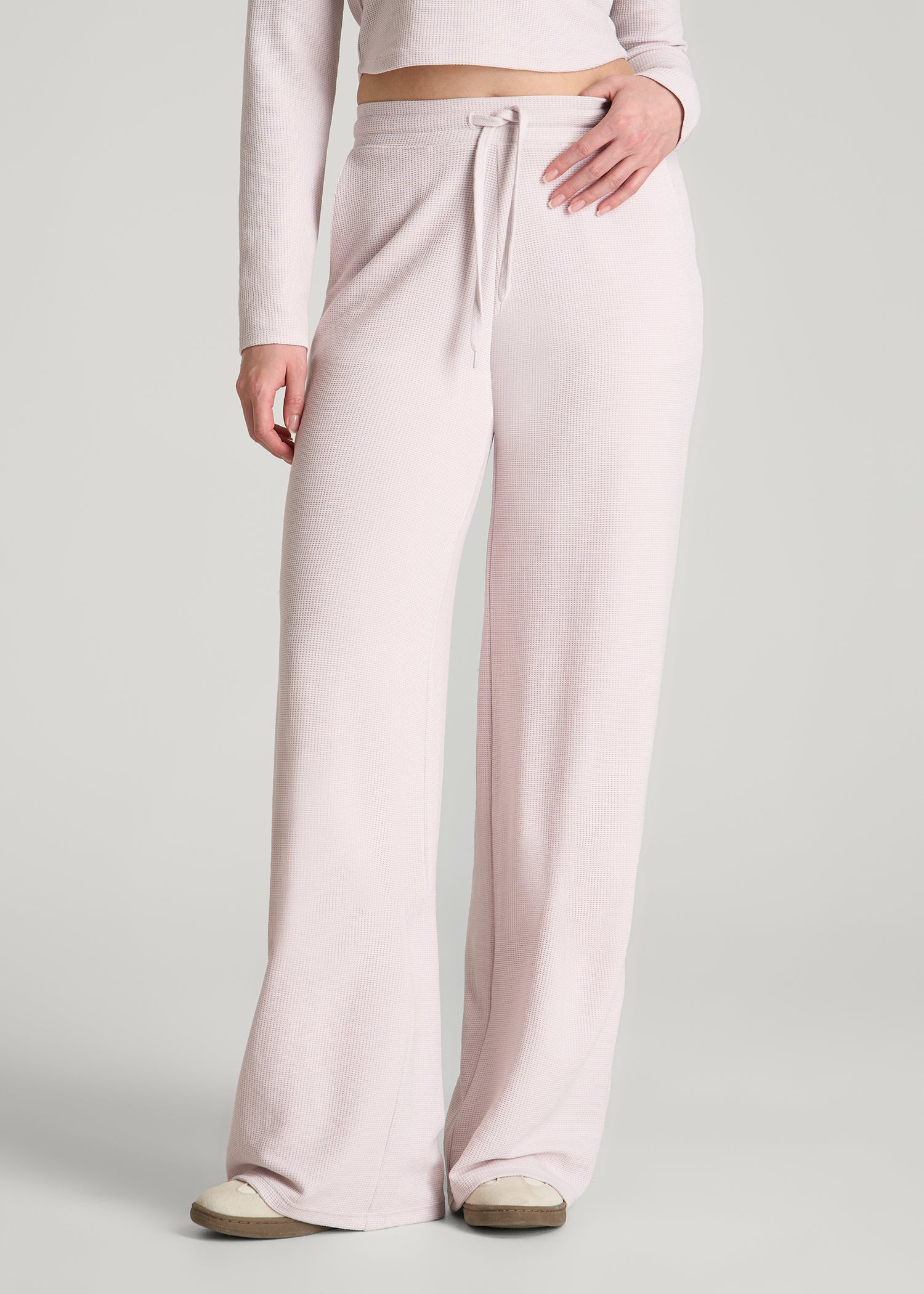 Mid Rise Waffle Wide Leg Pant for Tall Women in Grey Lilac