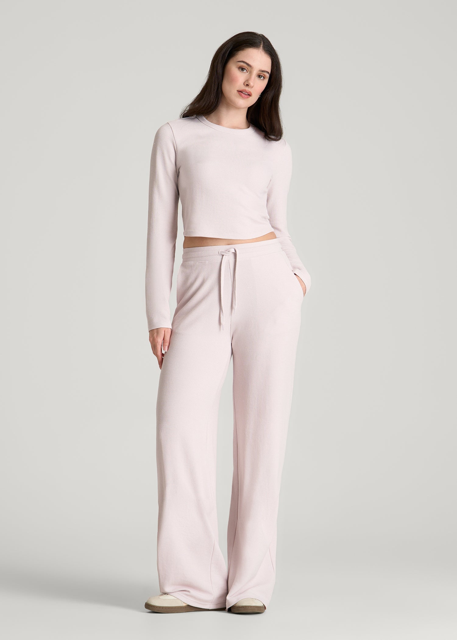 Mid Rise Waffle Wide Leg Pant for Tall Women in Grey Lilac