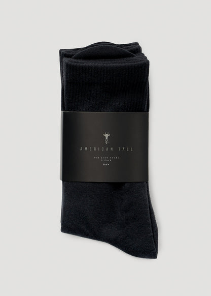 Mid Crew Socks (X-Large Size: 10-13) for Tall Women in Black