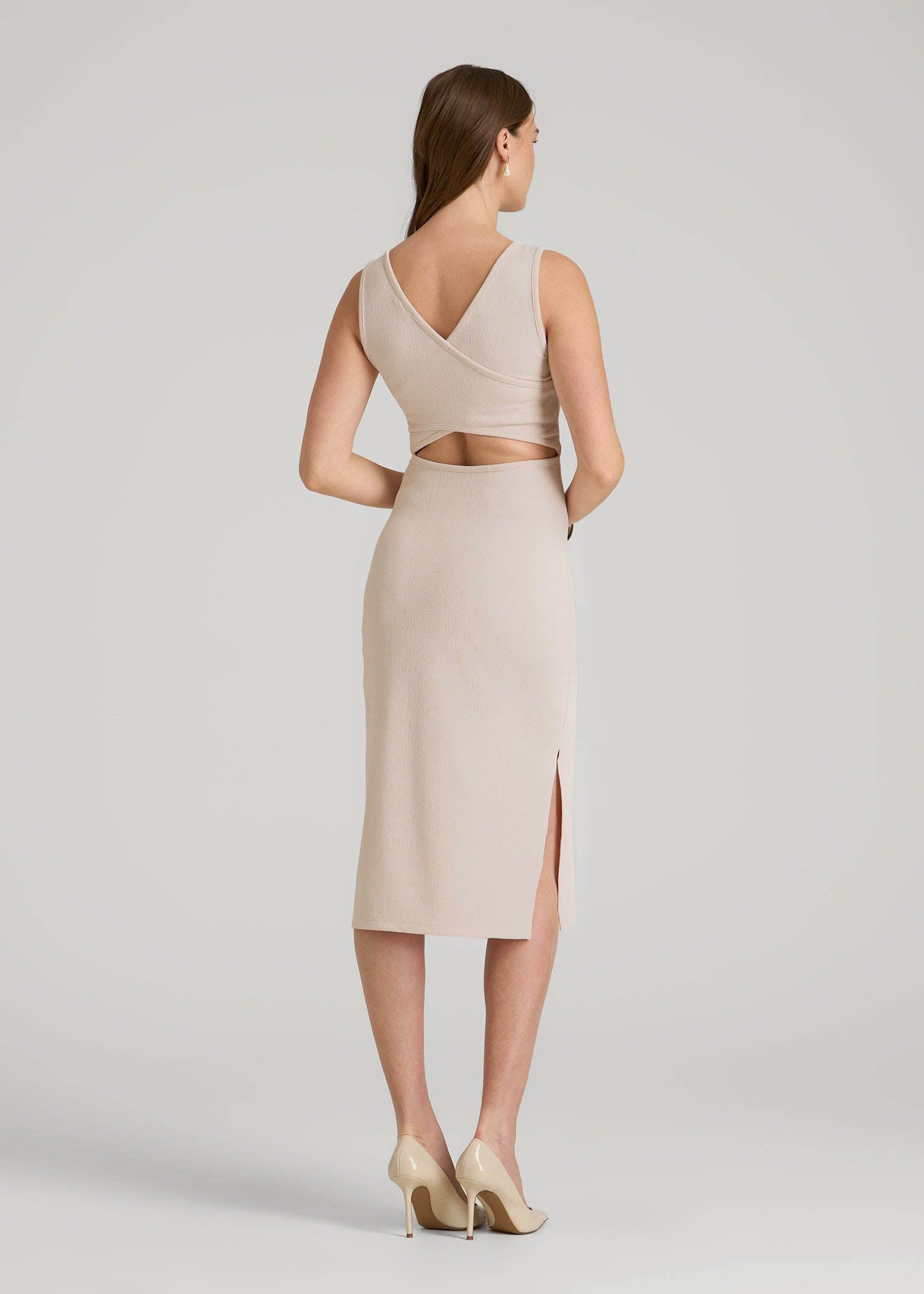 Midi Cross Back Sleeveless Dress for Tall Women in Shell