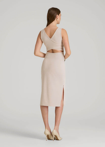 Midi Cross Back Sleeveless Dress for Tall Women in Shell