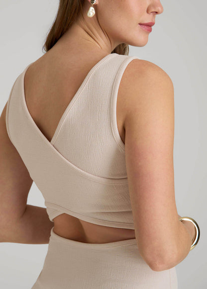 Midi Cross Back Sleeveless Dress for Tall Women in Shell