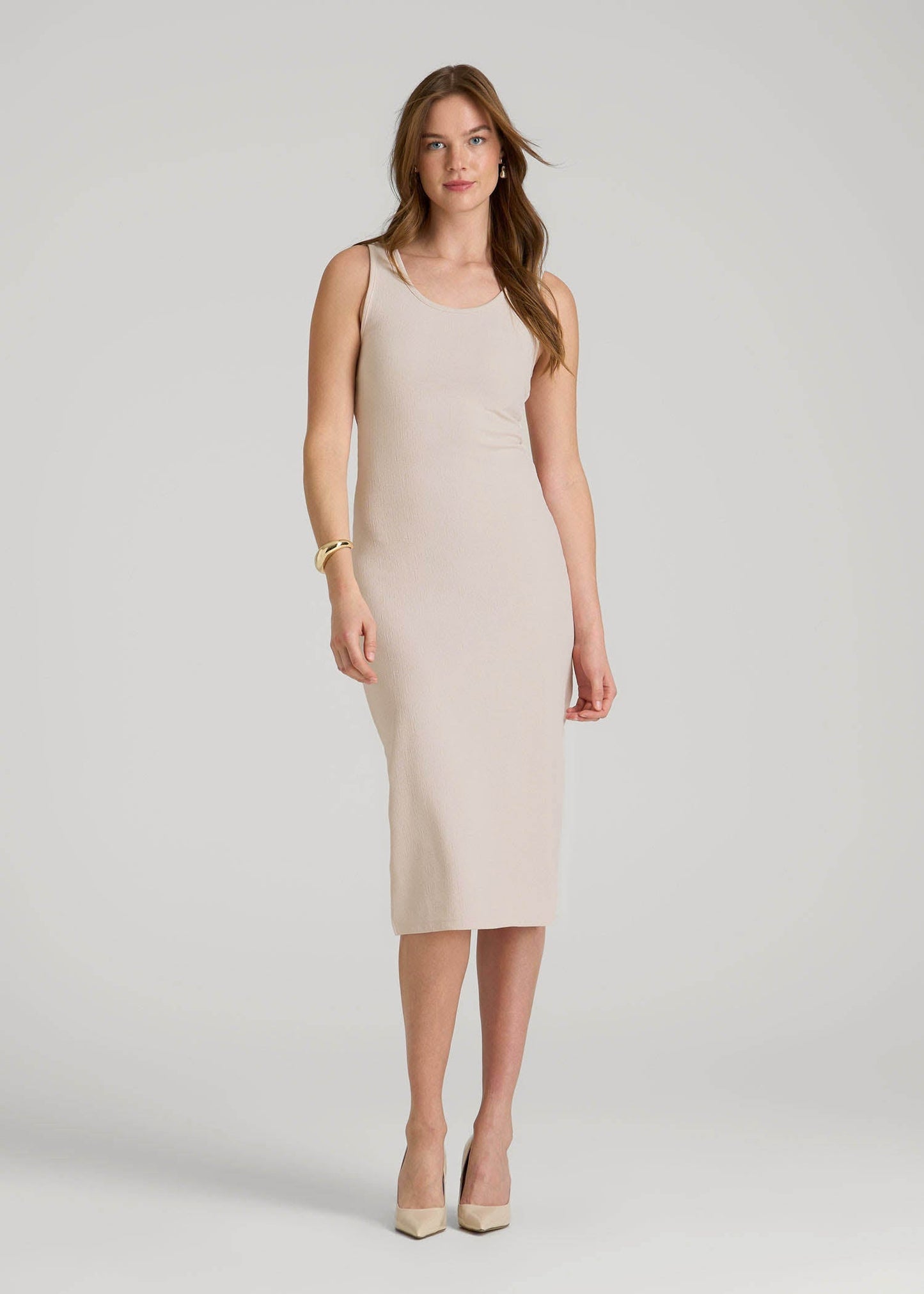 Midi Cross Back Sleeveless Dress for Tall Women in Shell
