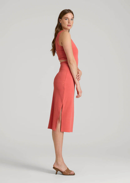 Midi Cross Back Sleeveless Dress for Tall Women in Sunset Coral
