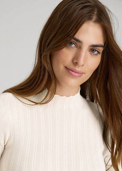 Mock Neck Sweater Bodysuit for Tall Women in Warm Ecru