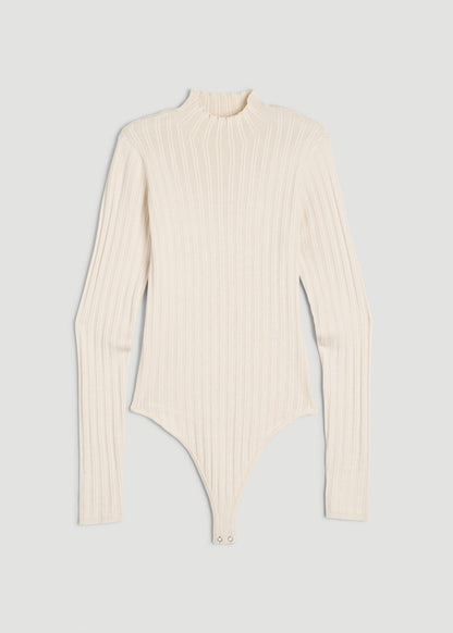 Mock Neck Sweater Bodysuit for Tall Women in Warm Ecru