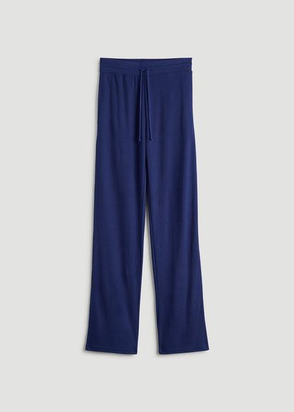 Open-Bottom Waffle Lounge Pants for Tall Women in Midnight Blue