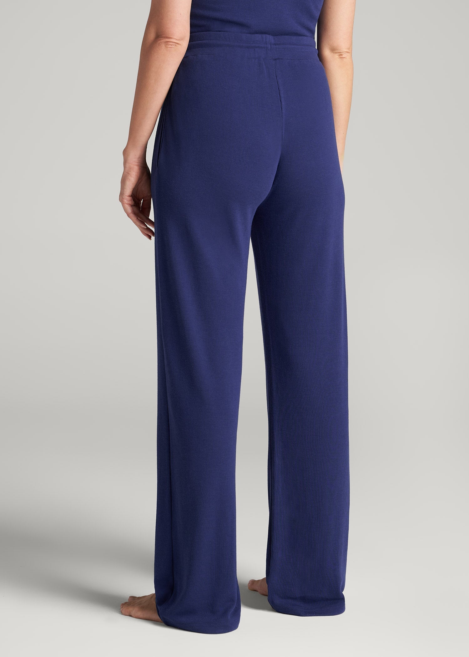 Open-Bottom Waffle Lounge Pants for Tall Women in Midnight Blue