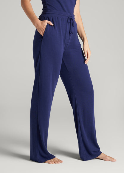 Open-Bottom Waffle Lounge Pants for Tall Women in Midnight Blue
