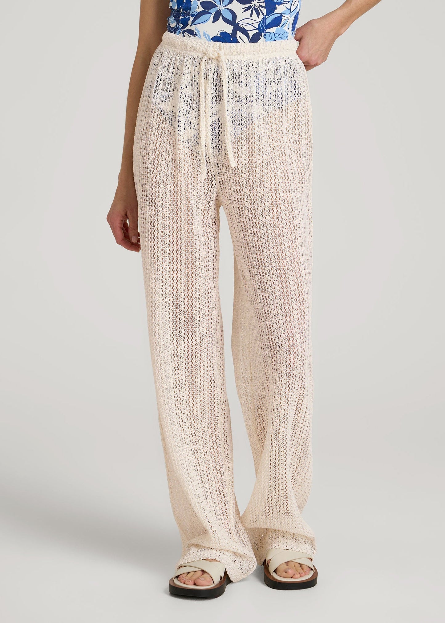Openwork Knit Pants for Tall Women in Natural