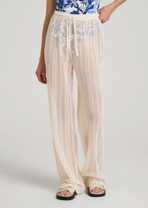 Openwork Knit Pants for Tall Women in Natural