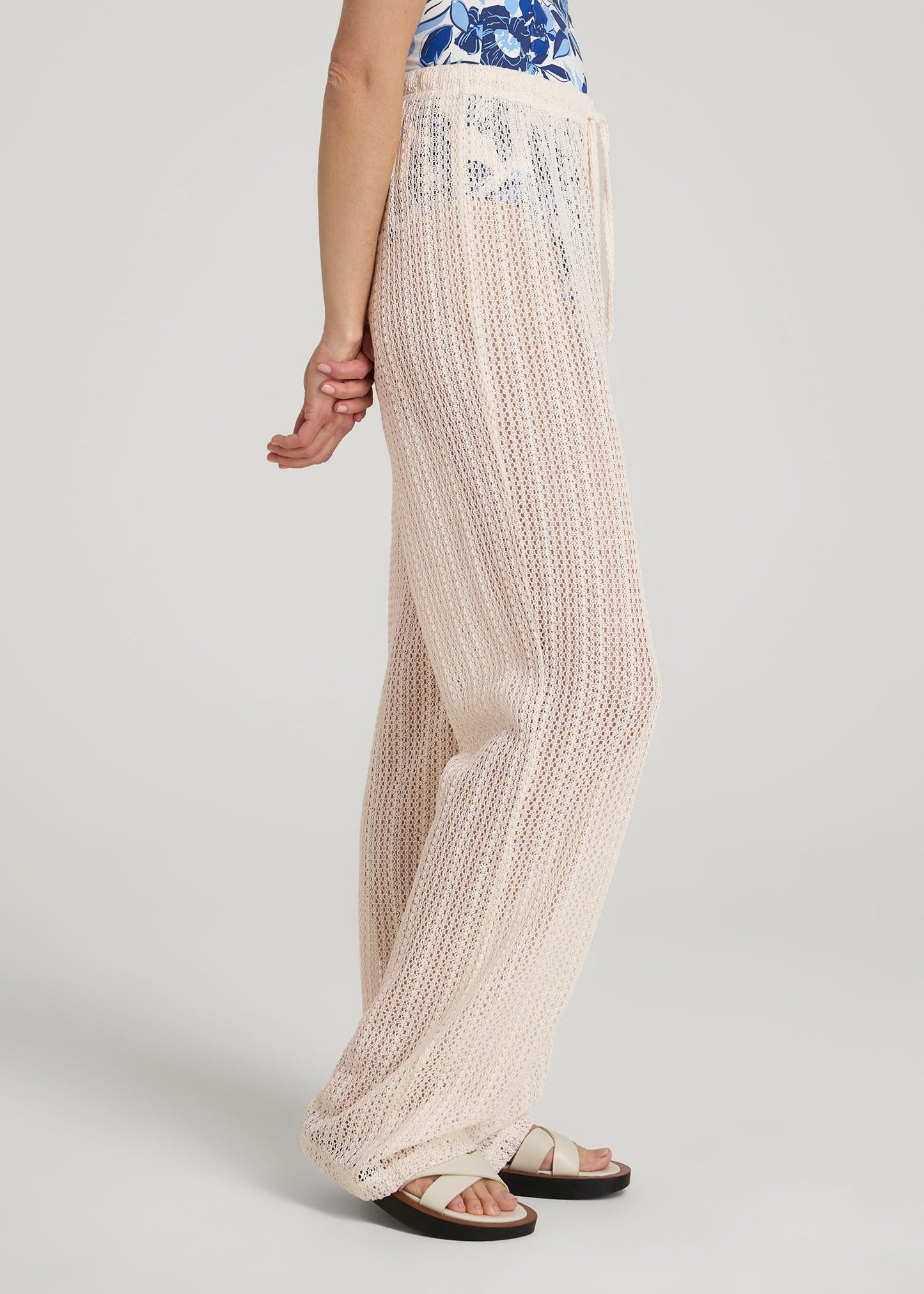 Openwork Knit Pants for Tall Women in Natural