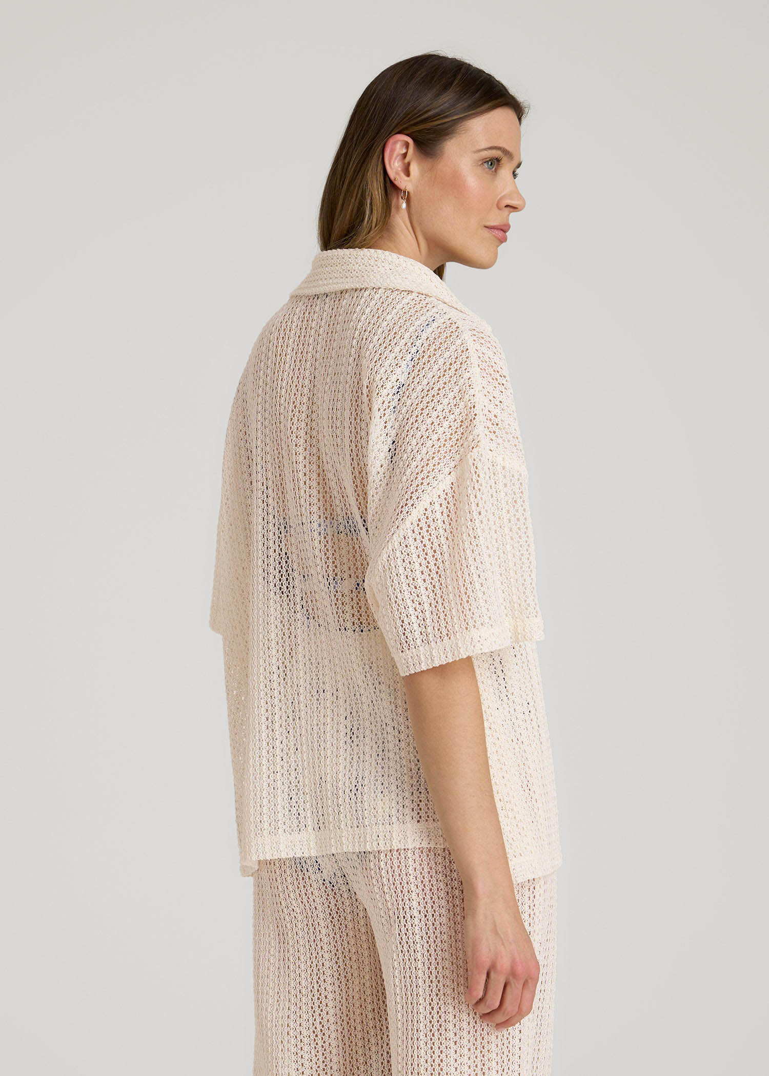 Openwork Loose Knit Top for Tall Women in Natural
