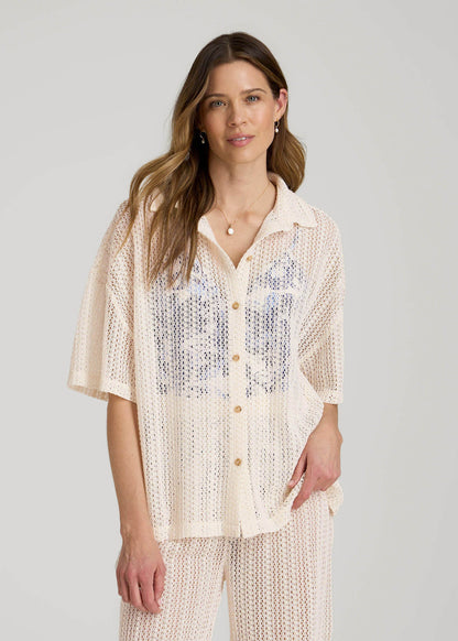 Openwork Loose Knit Top for Tall Women in Natural