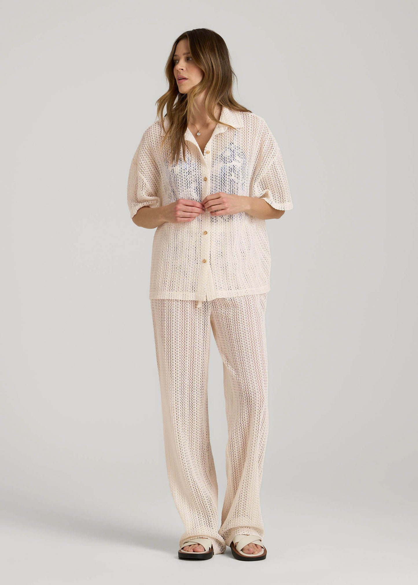 Openwork Loose Knit Top for Tall Women in Natural