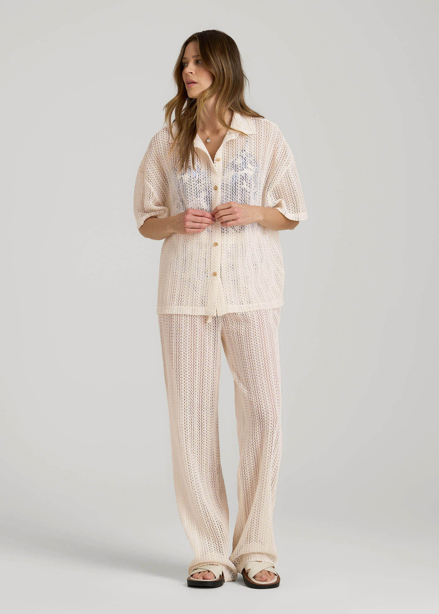 Openwork Loose Knit Top for Tall Women in Natural