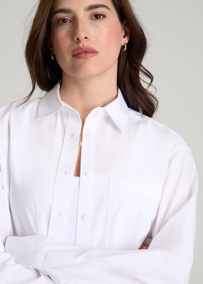 Oversized Poplin Button for Tall Women Shirt in White