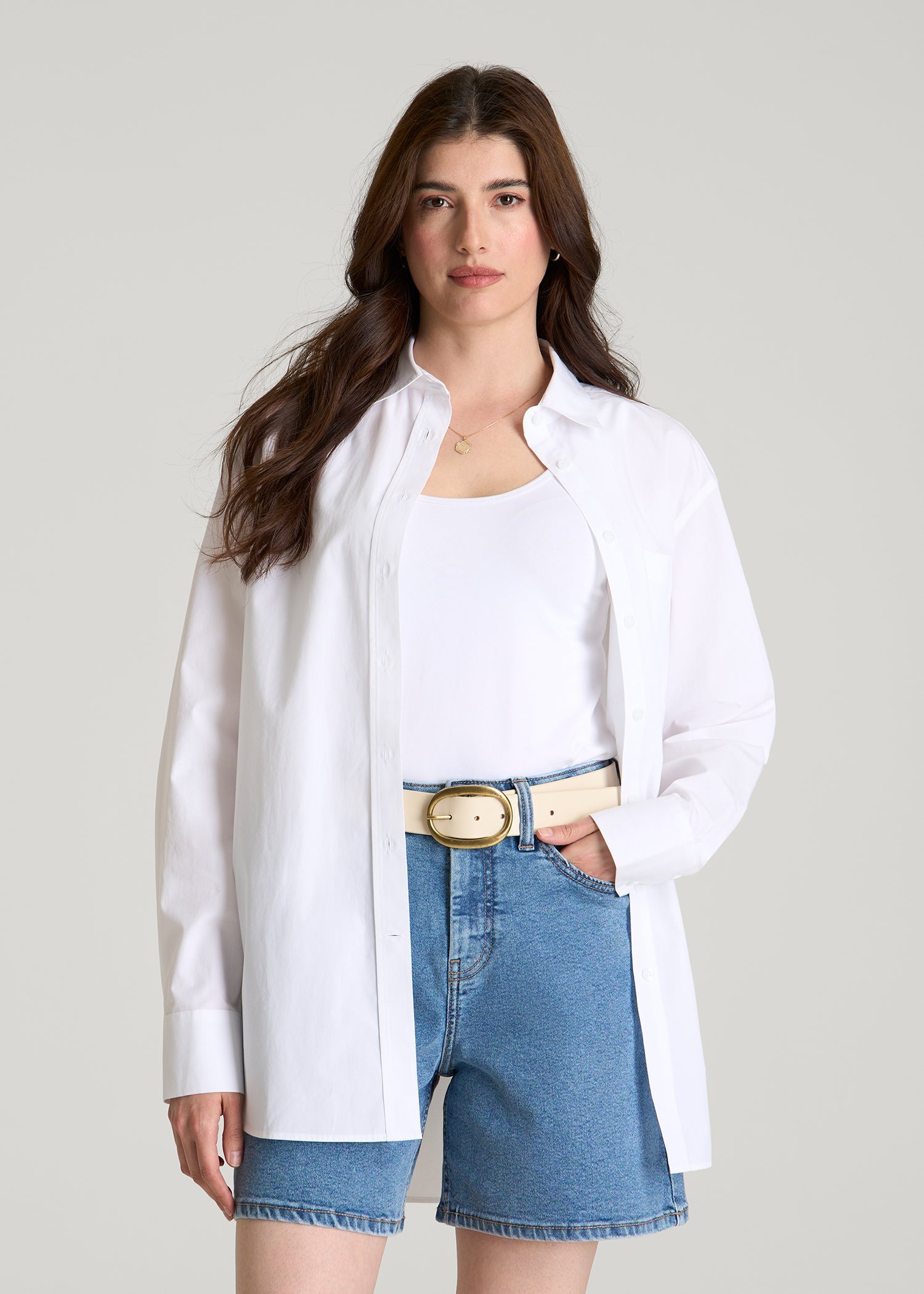 Oversized Poplin Button for Tall Women Shirt in White
