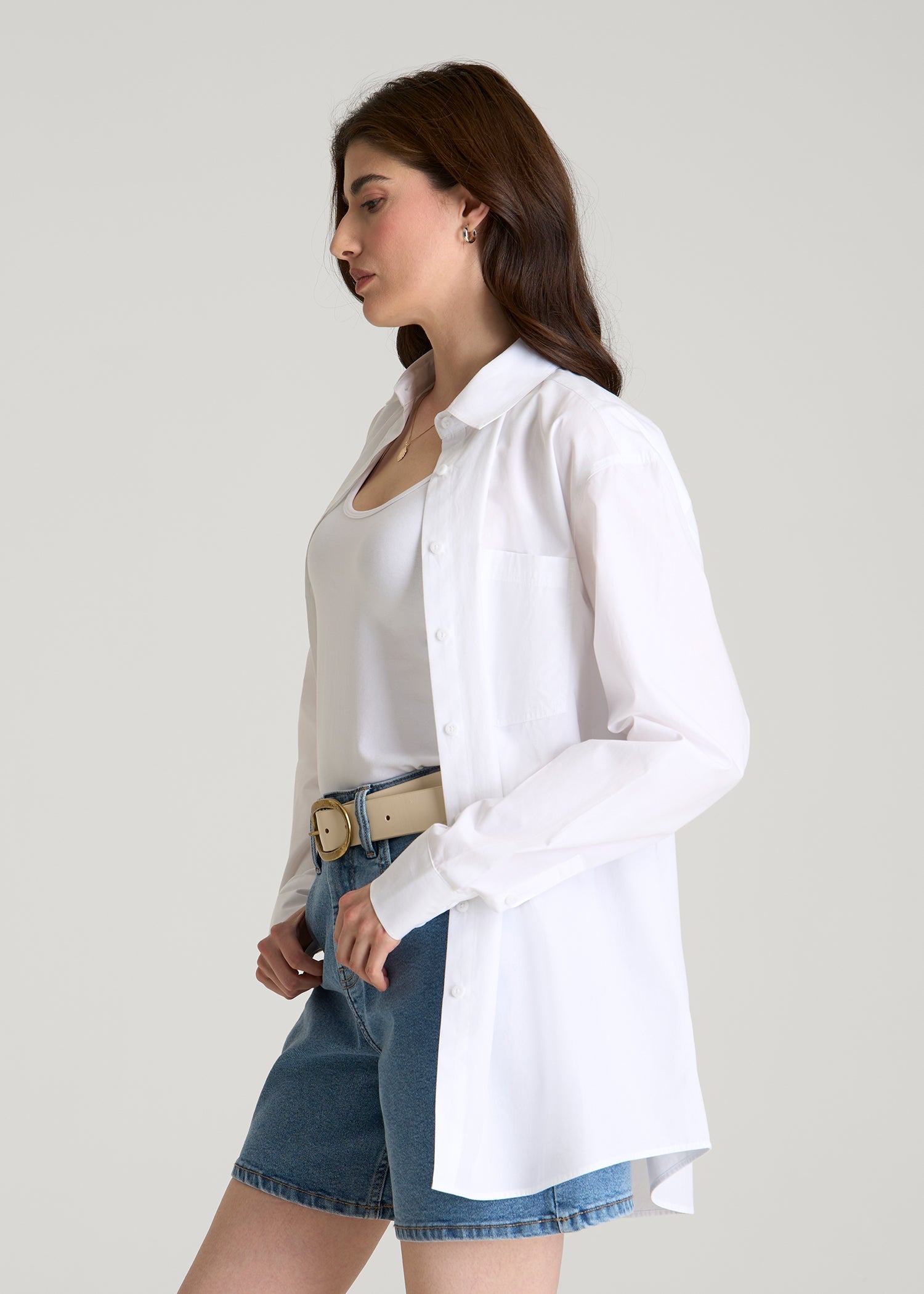 Oversized Poplin Button for Tall Women Shirt in White