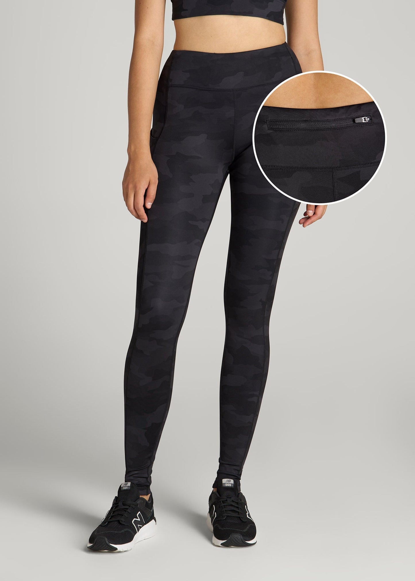 Women's Active Leggings with Pockets for Tall Women in Grey Camo