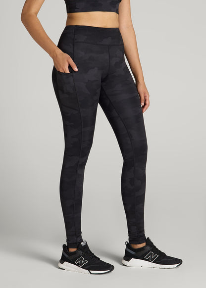 Women's Active Leggings with Pockets for Tall Women in Grey Camo