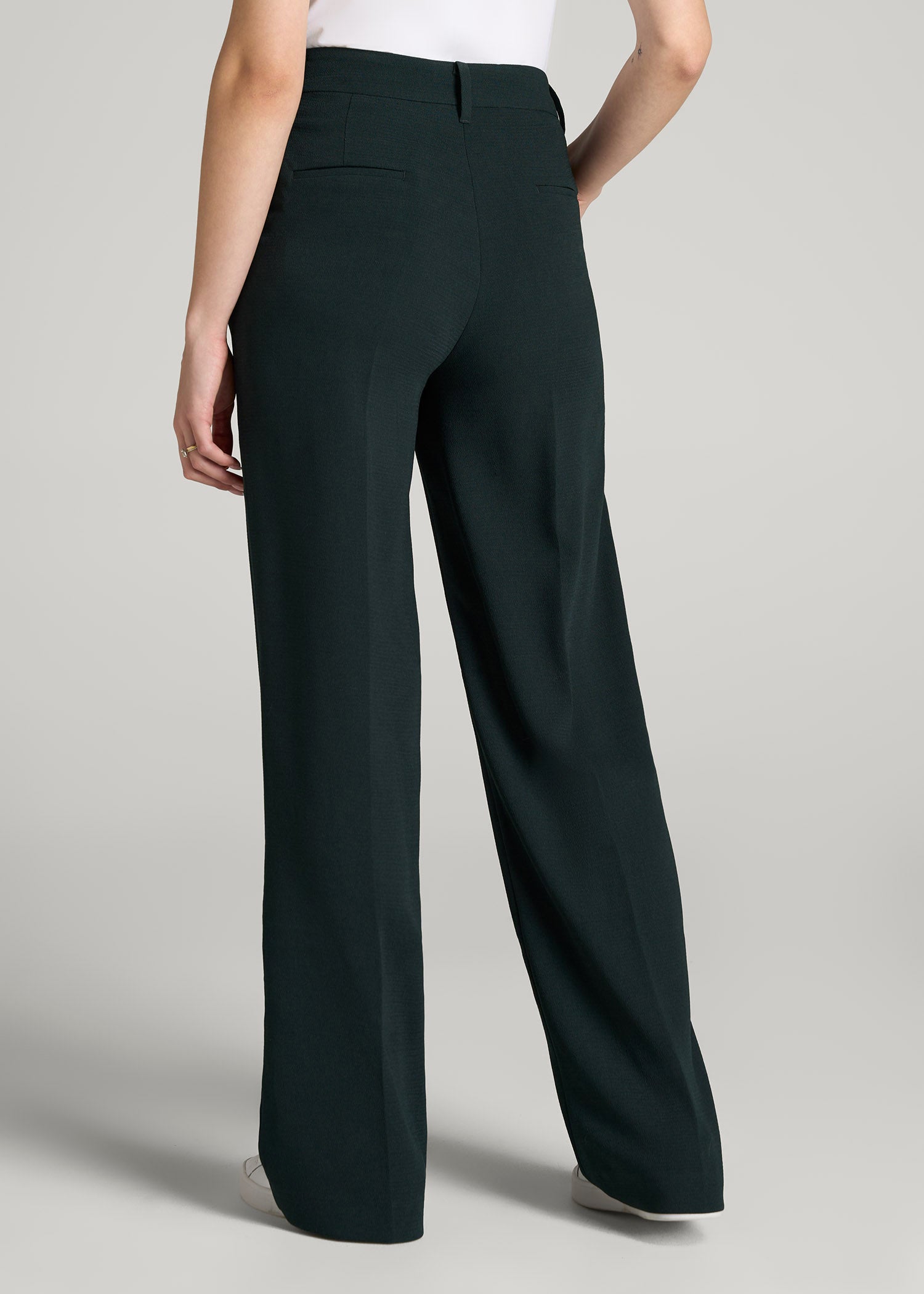 Pleated WIDE Leg Dress Pants for Tall Women in Midnight Green